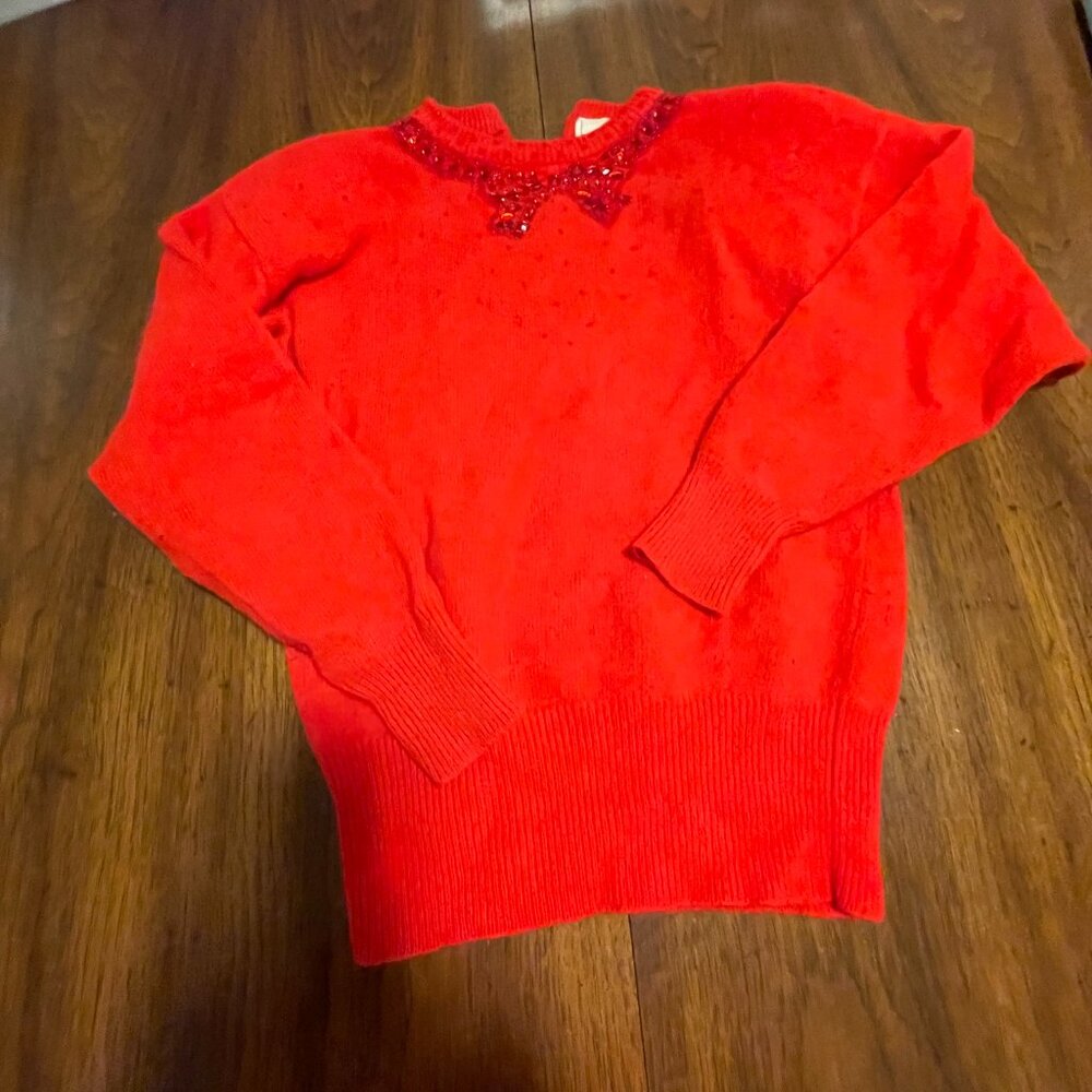 Vintage Eaton’s Red Beaded Sweater | Button Back | READ